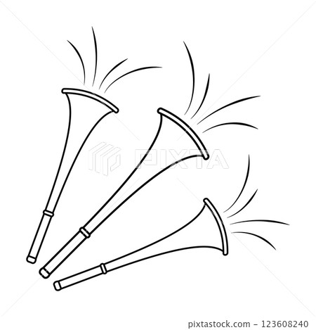 Cheerful Black Trumpets Burst, Festive Sound in Simple Outline Cheerful Black Trumpets Burst, Festive Sound in Simple Outline 123608240