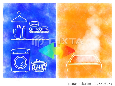 Heat shock: cold changing room, hot bathtub, temperature difference image illustration (stylish, simple, pop) 123608265