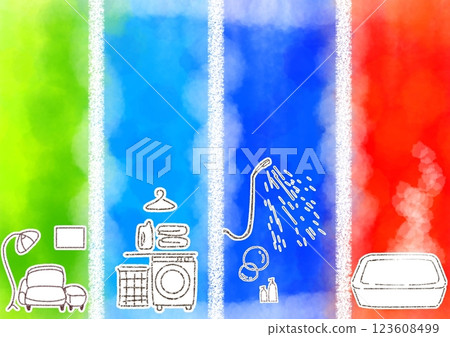 Heat shock (room, dressing room, washing area, bathtub) Pop illustration of temperature difference (copy space, cute) 123608499