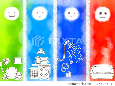 Heat shock: Illustration of blood pressure rise and fall due to temperature difference and facial image (bright and pop) 123608504