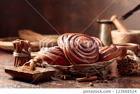 Freshly baked sweet cinnamon buns. 123608524