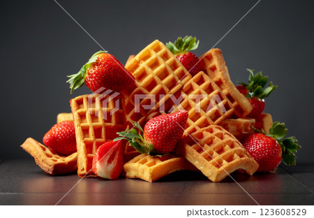 Belgian waffles with fresh strawberries. 123608529
