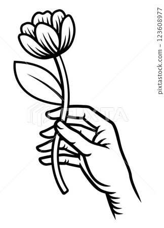 Hand Holding Flower Vintage Woodcut Tattoo Style Hand Holding Flower Vintage Woodcut Tattoo Style 123608977