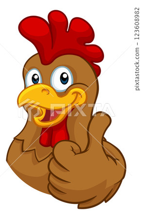 Chicken Cartoon Rooster Cockerel Character Chicken Cartoon Rooster Cockerel Character 123608982