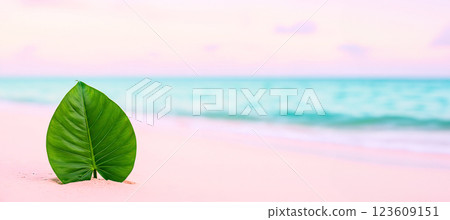 Lush Leaf Upright in Pastel Beach Setting 123609151