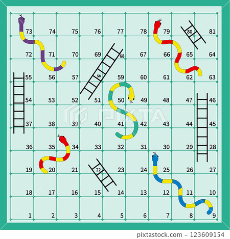 Ladder snakes game,Funny frame for children.Vector illustrations. 123609154
