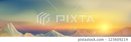 Sunrise illuminating snow capped mountain peaks Sunrise illuminating snow capped mountain peaks 123609214