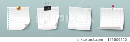 Paper notes with different fasteners. 123609220