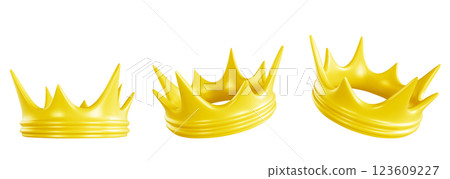 Golden king crowns set on white background 123609227