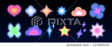 Y2k blur shape set with neon gradient icons 123609230