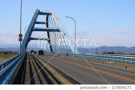 Long bridge - Winter river scenery 123609271
