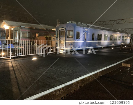 雪夜裡的當地火車復古回家 雪夜裡的當地火車復古回家 123609595