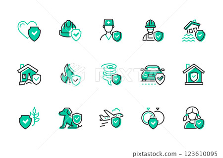 Accident insurance and protection - set of line design style icons Accident insurance and protection - set of line design style icons 123610095