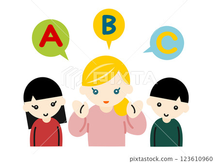 Western woman teaching English to children 123610960