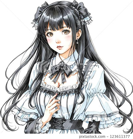 穿著哥德蘿莉時尚的可愛女孩 123611377