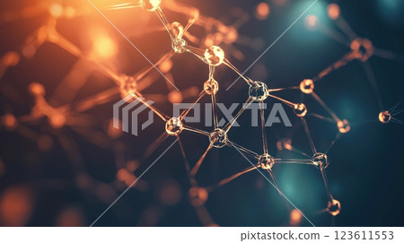 Abstract molecular structure connecting orange and teal lights, scientific background Abstract molecular structure connecting orange and teal lights, scientific background 123611553