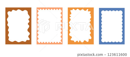 Groovy frame jagged scallop edge, frame text box or border. Curve funky y2k retro form, geometric shape, framework. Wiggle figure, rectangle. 123611600