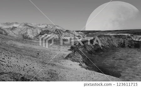 Mountains and sky in the desert, fantastic aerial view 123611715