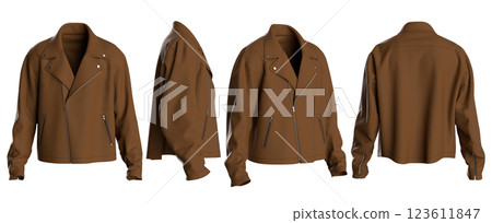 Brown Leather Jacket Mockup - Front, Side, Back View 3D Render Brown Leather Jacket Mockup - Front, Side, Back View 3D Render 123611847