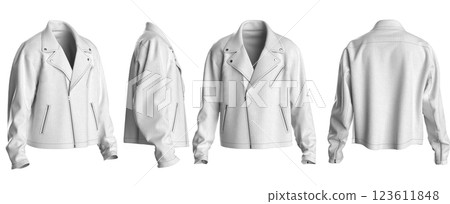 White Leather Jacket Mockup - Front, Side, Back View 3D Render White Leather Jacket Mockup - Front, Side, Back View 3D Render 123611848
