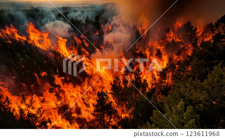 Wildfire, forest fire, Generative AI, AI images 123611968
