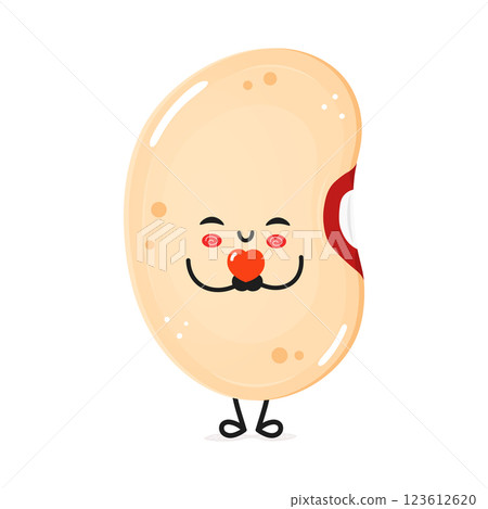 Happy Kidney Bean enjoys music. Cheerful Legume character 123612620