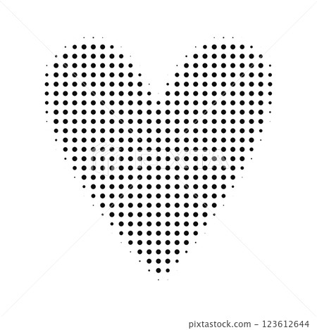 Vector abstract halftone heart shape. Isolated pop art dotted overlay texture 123612644