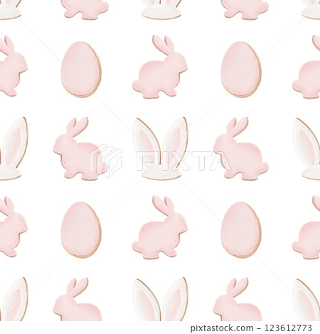 Easter seamless pattern,gingerbread cookies with icing,rabbits,eggs,rabbits ears in pastel colors.Delicate watercolor pattern on transparent background for holiday,cards,wrapping,textiles Easter seamless pattern,gingerbread cookies with icing,rabbits,eggs,rabbits ears in pastel colors.Delicate watercolor pattern on transparent background for holiday,cards,wrapping,textiles 123612773