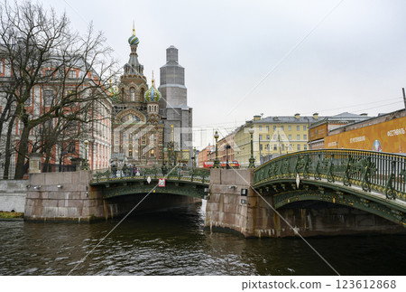 The Triple Bridge in front of the Church of the Resurrection of Christ on the Blood built in 1907 The Triple Bridge in front of the Church of the Resurrection of Christ on the Blood built in 1907 123612868