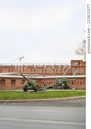 Historical building of the Artillery Museum with cannons in front of it in St. Petersburg, Russia Historical building of the Artillery Museum with cannons in front of it in St. Petersburg, Russia 123612877