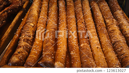 Chengdu, Sichuan, China. Fried Pork Intestines Stuffed With Onions. Traditional Chinese Meat Snacks. Chinese Street Food. Street Barbecue. Asian Street Food. Asian Cuisine. gastronomic tourism Chengdu, Sichuan, China. Fried Pork Intestines Stuffed With Onions. Traditional Chinese Meat Snacks. Chinese Street Food. Street Barbecue. Asian Street Food. Asian Cuisine. gastronomic tourism 123613027