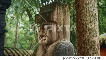 Chengdu, Sichuan, China. Stone Carving Statue Near Wuhou Memorial Temple. Traditional Chinese Architectural Ornament. Travel China. Wuhou Temple, Known As Memorial Temple Of Marquis Wu. Temple Is 123613046