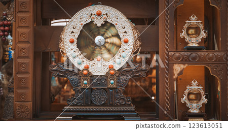 Chengdu, Sichuan, China. Dharmachakra Wheel Or Wheel Of Dharma Is Symbol Used In Dharmic Religions. Dhammacakka Widespread Use In Buddhism. Symbol Of Buddhist Religion. Dharmachakra Use As Decoration Chengdu, Sichuan, China. Dharmachakra Wheel Or Wheel Of Dharma Is Symbol Used In Dharmic Religions. Dhammacakka Widespread Use In Buddhism. Symbol Of Buddhist Religion. Dharmachakra Use As Decoration 123613051