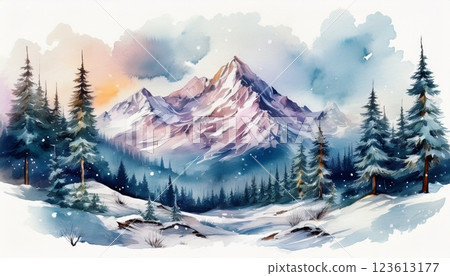 Watercolor style snowy mountain Watercolor style snowy mountain 123613177