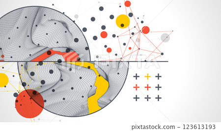 Trendy abstract wireframe background. Modern science or technology art elements. Surface illustration. Trendy abstract wireframe background. Modern science or technology art elements. Surface illustration. 123613193