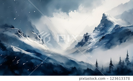 Watercolor style snowy mountain Watercolor style snowy mountain 123613378