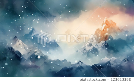 水彩風格雪山 水彩風格雪山 123613398