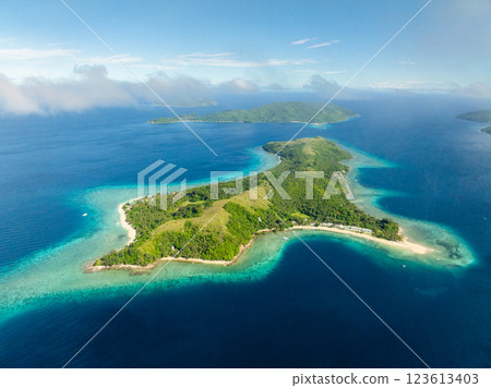 Tropical Islands with white sandy beaches. Blue sky and clouds. Romblon, Romblon. Philippines. 123613403