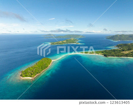 Drone view of sandy beaches in Islands in Romblon, Romblon. Philippines. 123613405