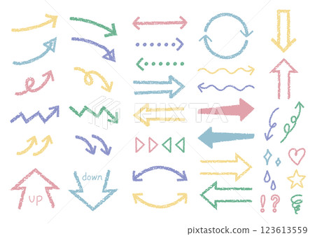 Set of crayon-style vector arrows in dull colors 123613559