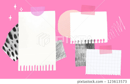 Paper notes bold pink pop vision board, taped notes, scrapbook collage diary Paper notes bold pink pop vision board, taped notes, scrapbook collage diary 123613573