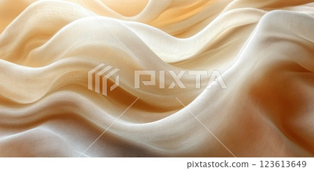 Satin fabric draping gracefully in soft waves during golden hour lighting Satin fabric draping gracefully in soft waves during golden hour lighting 123613649