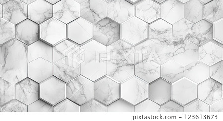 Modern hexagonal marble pattern showcasing elegant design and texture in contemporary interior decor settings 123613673