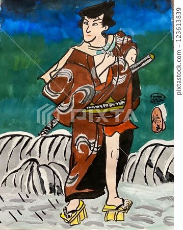 身穿和服和木屐的時尚江戶男子 123613839