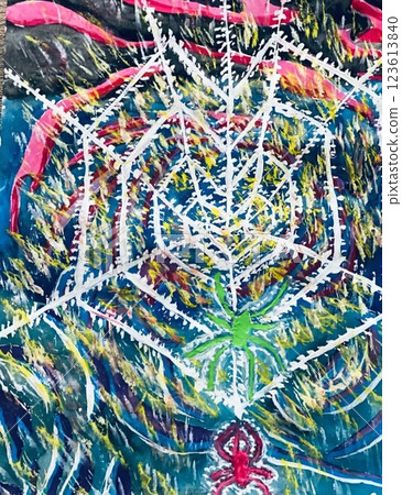 一對蜘蛛生活在蜘蛛網裡 123613840