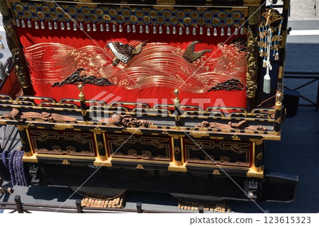 Takayama City, Gifu Prefecture, Japan: Spring Takayama Festival: A gorgeous hanging scroll of parading floats and decorations Takayama City, Gifu Prefecture, Japan: Spring Takayama Festival: A gorgeous hanging scroll of parading floats and decorations 123615323