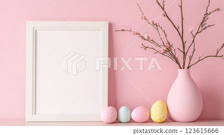 Easter decor on pink 123615666