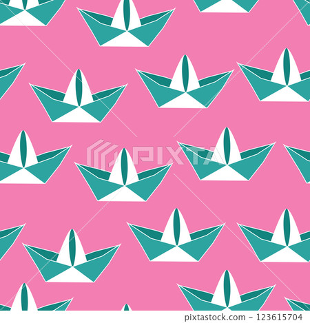 Seamless pattern origami paper boat 123615704