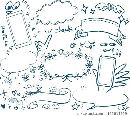 Fancy pop handwritten pen drawing style vector set (navy blue) 123615839