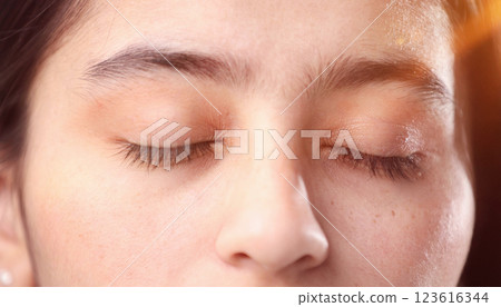 Closeup of Young girl portrait eyes closed Closeup of Young girl portrait eyes closed 123616344